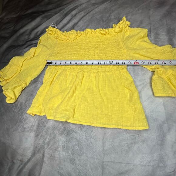 Love Tree Top Women Lg Babydoll Yellow Cotton Flare Sleeve Boho Hippie Peasant - Picture 8 of 9